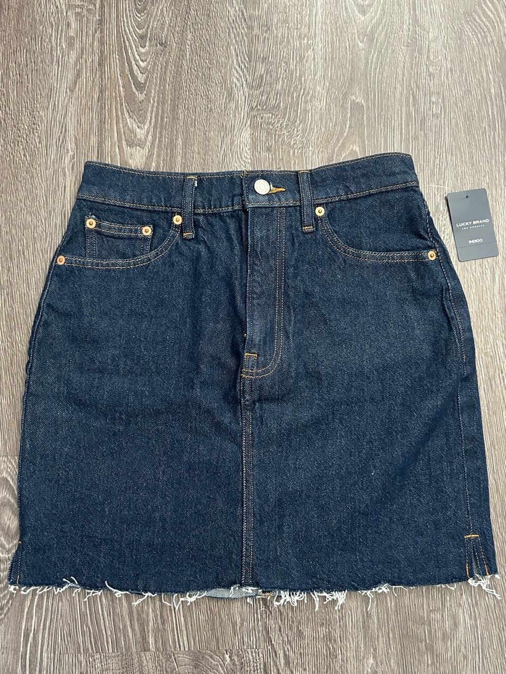 Lucky Brand Indigo Denim Mini Skirt with Frayed Hem